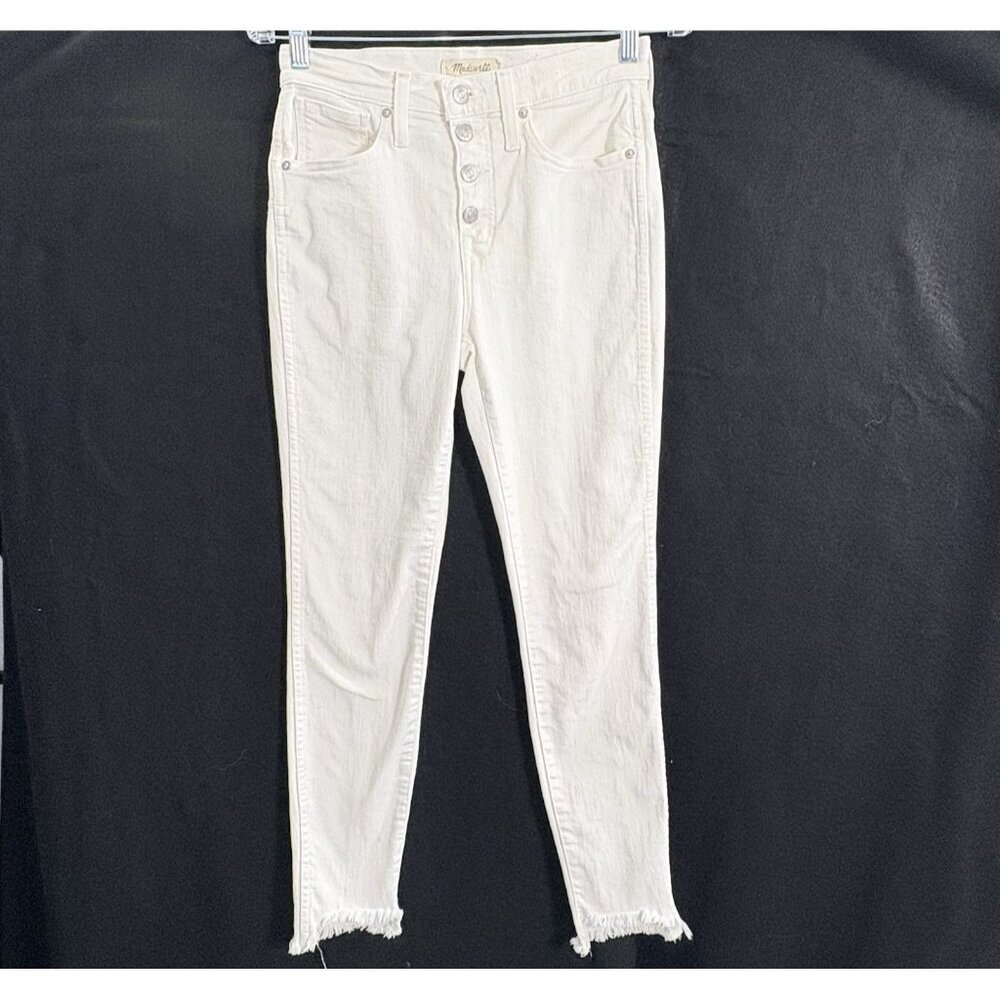 MADEWELL Women 10" High Rise Skinny Button Fly Raw Hem‎ Jeans Sz 26 White 31-5